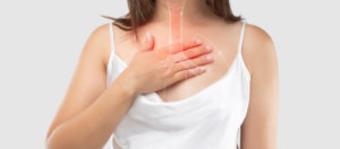 Bronchitis symptoms. Illustration of bronchial or windpipe on a woman's body, Concept with healthcare and medicine.